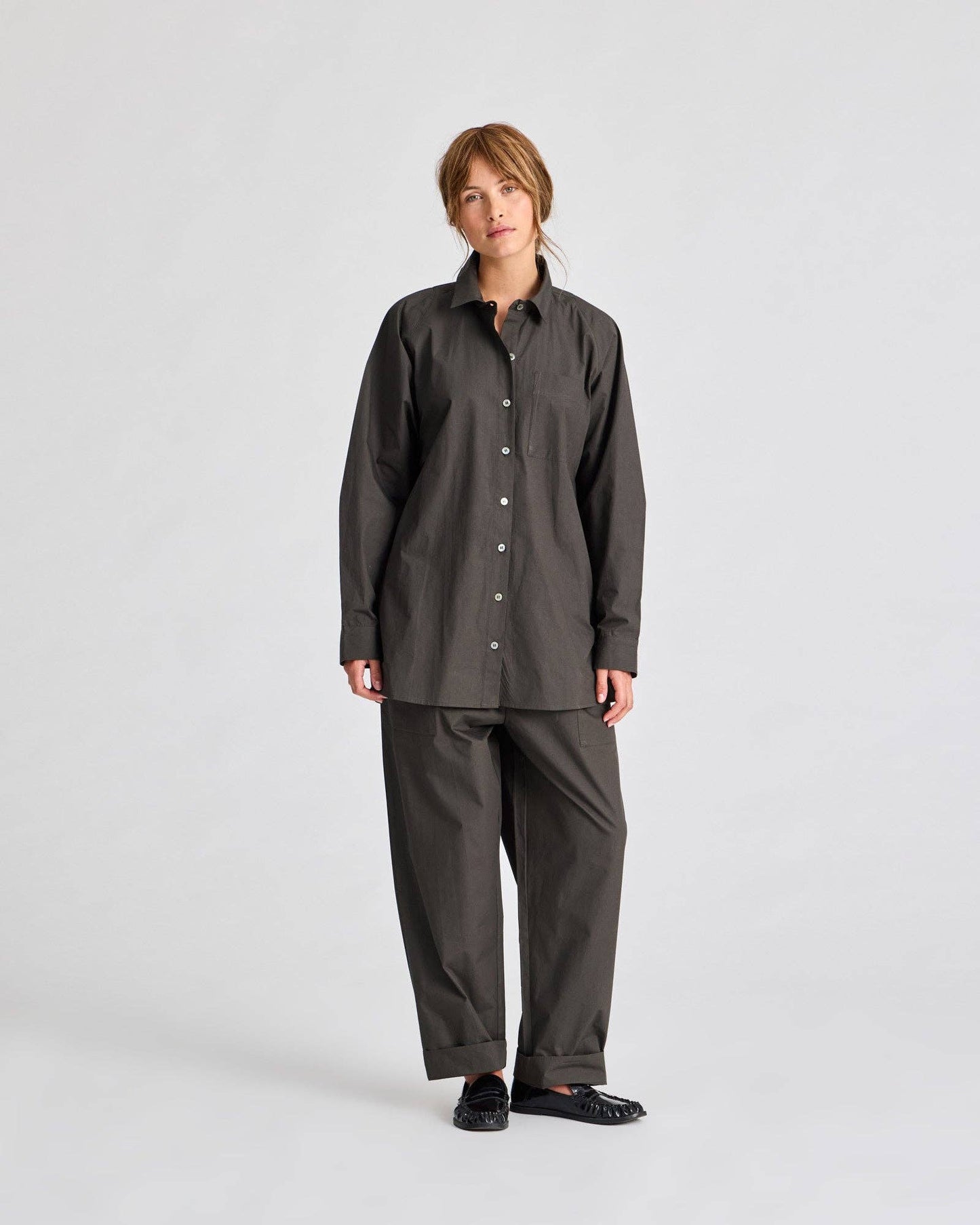 Camicia lunga in popeline con manica raglan