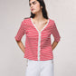 Cardigan a righe con scollo a V e bottoni, manica corta