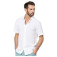 Camicia estiva uomo in misto lino a maniche corte bianca