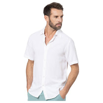 Camicia estiva uomo in misto lino a maniche corte bianca