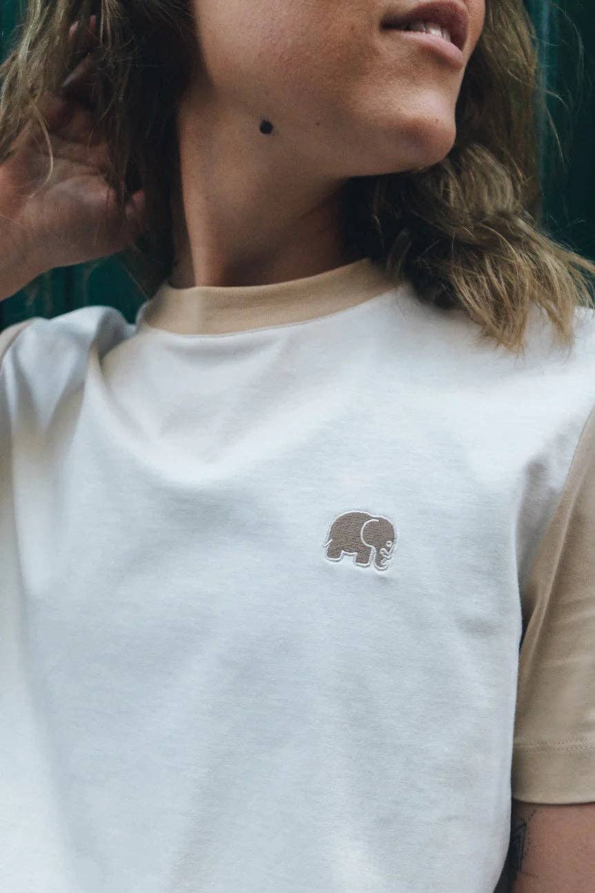 T-shirt donna color block naturale in cotone biologico