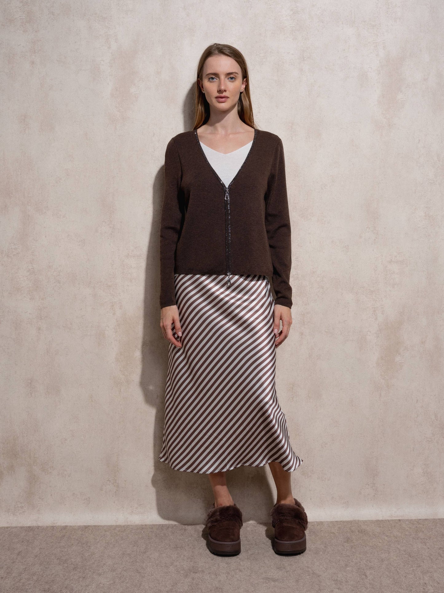 Cardigan in maglia con zip e scollo a V