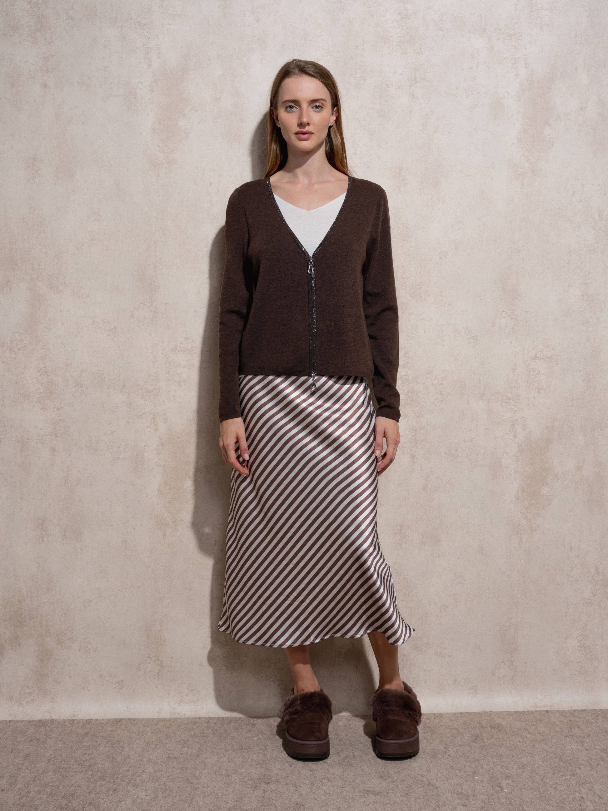 Cardigan in maglia con zip e scollo a V