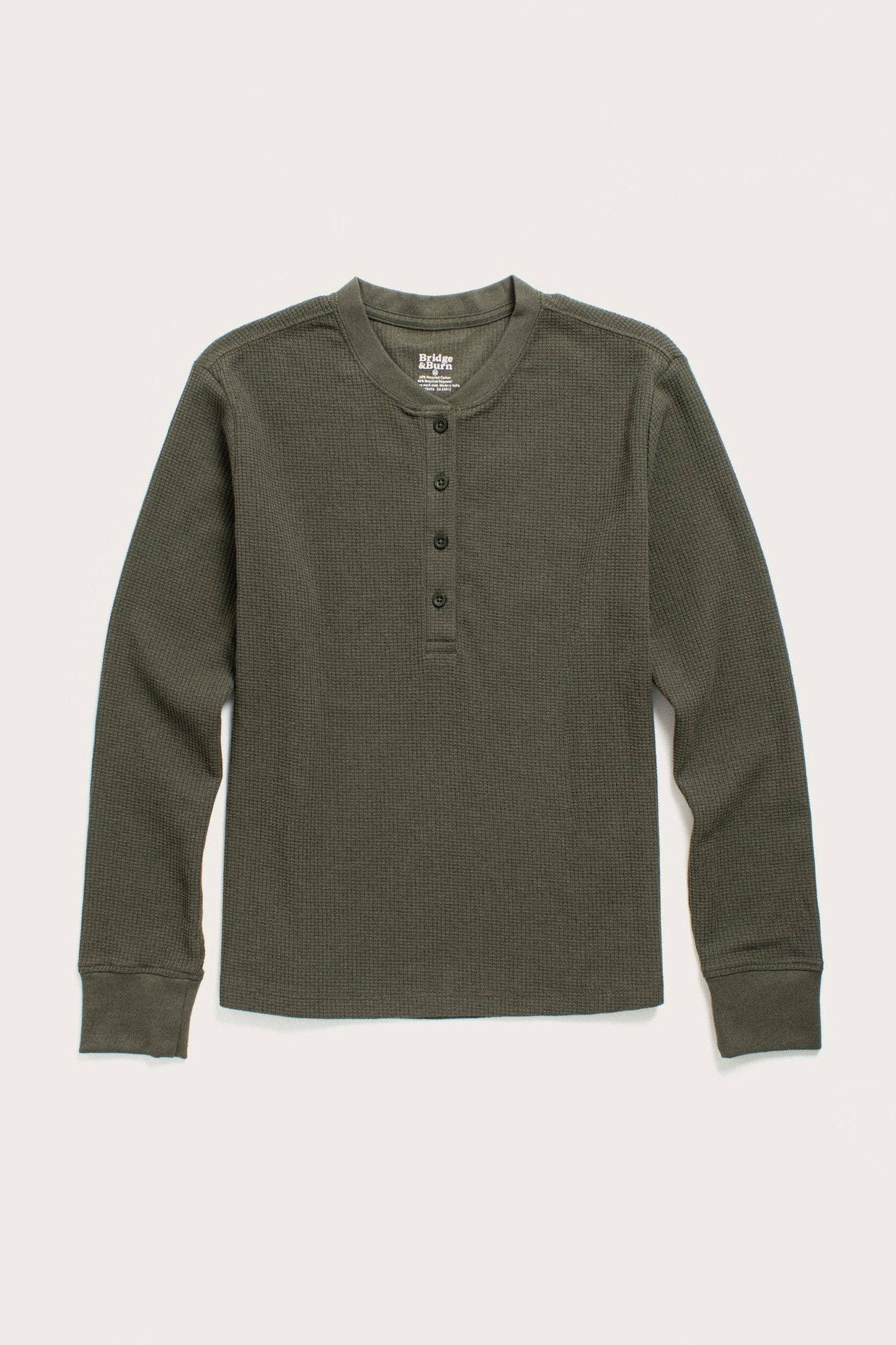 Henley a coste in cotone riciclato da donna verde foresta mélange