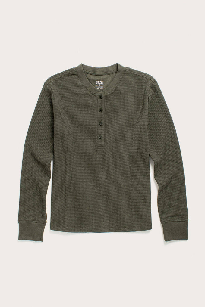 Henley a coste in cotone riciclato da donna verde foresta mélange