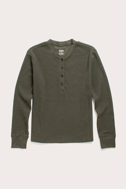 Henley a coste in cotone riciclato da donna verde foresta mélange