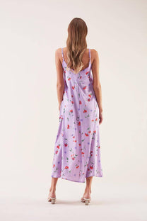 Abito midi lilla floreale con spalline sottili