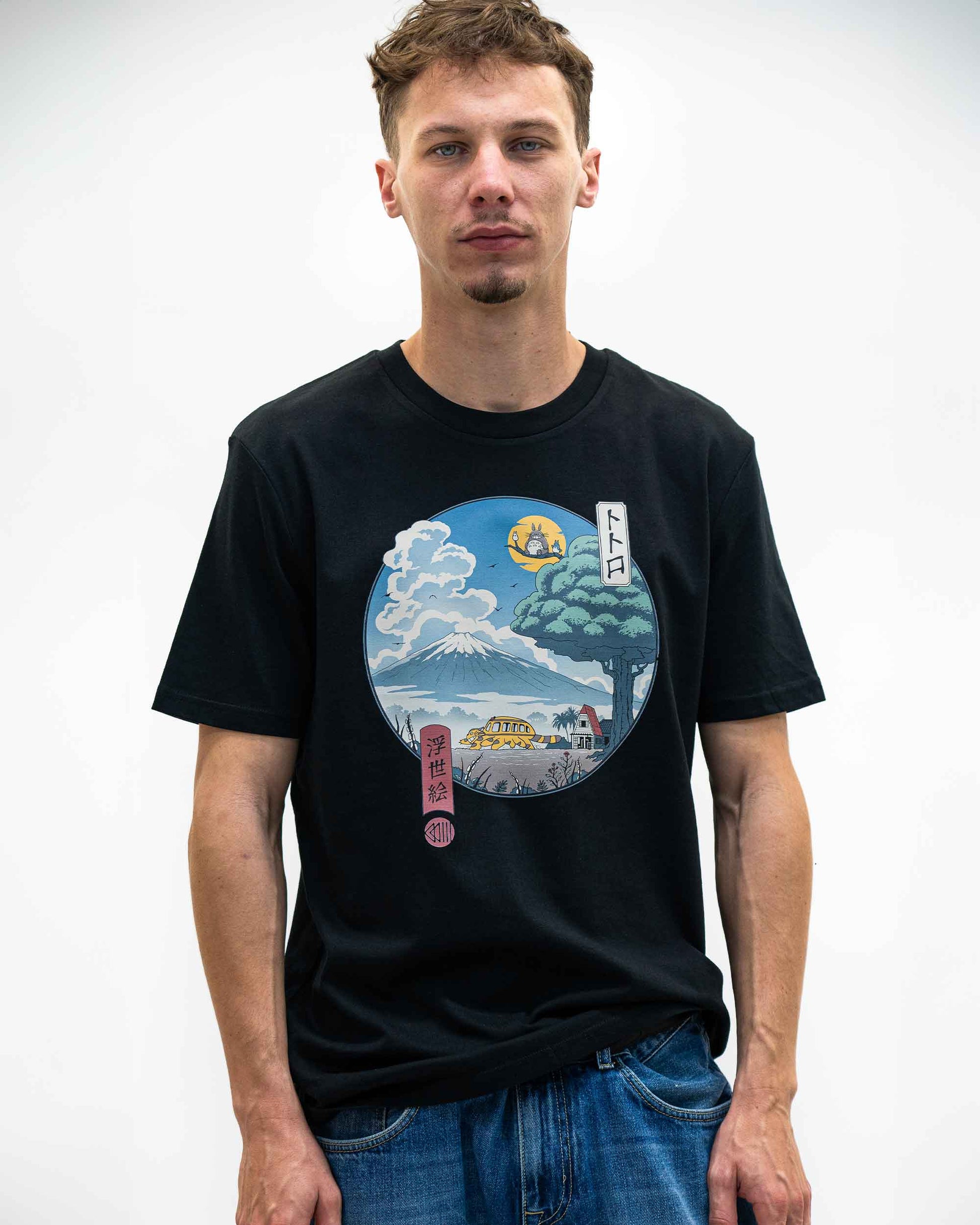T-shirt unisex Totoro Ukiyo-e con grafica Totoro e Gatto-Bus