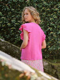T-shirt con applicazioni floreali e maniche a volant