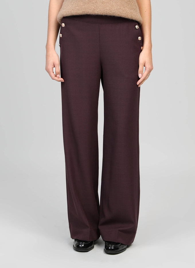 Pantaloni palazzo a vita alta color vino