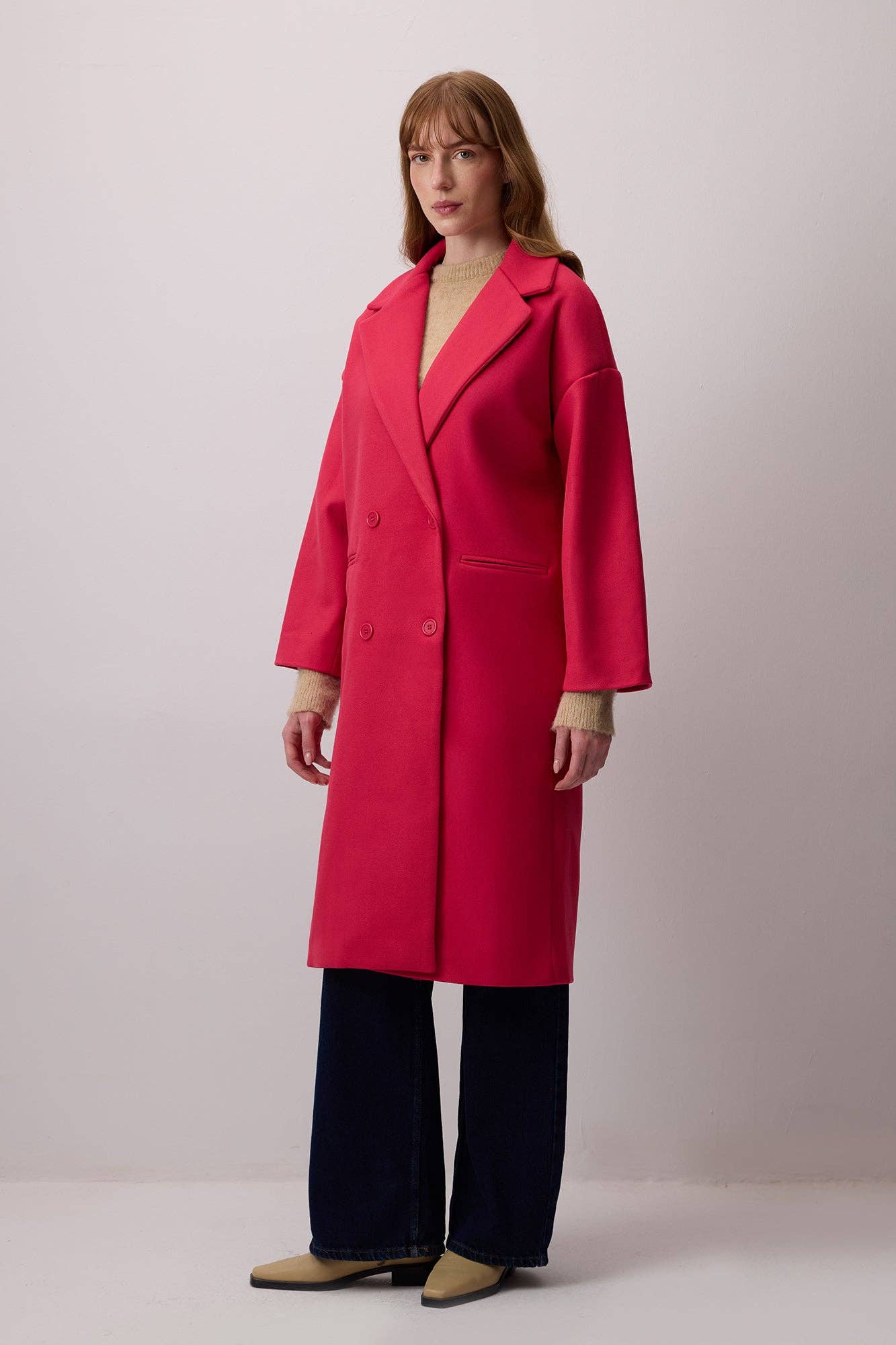 Cappotto oversize doppiopetto fucsia