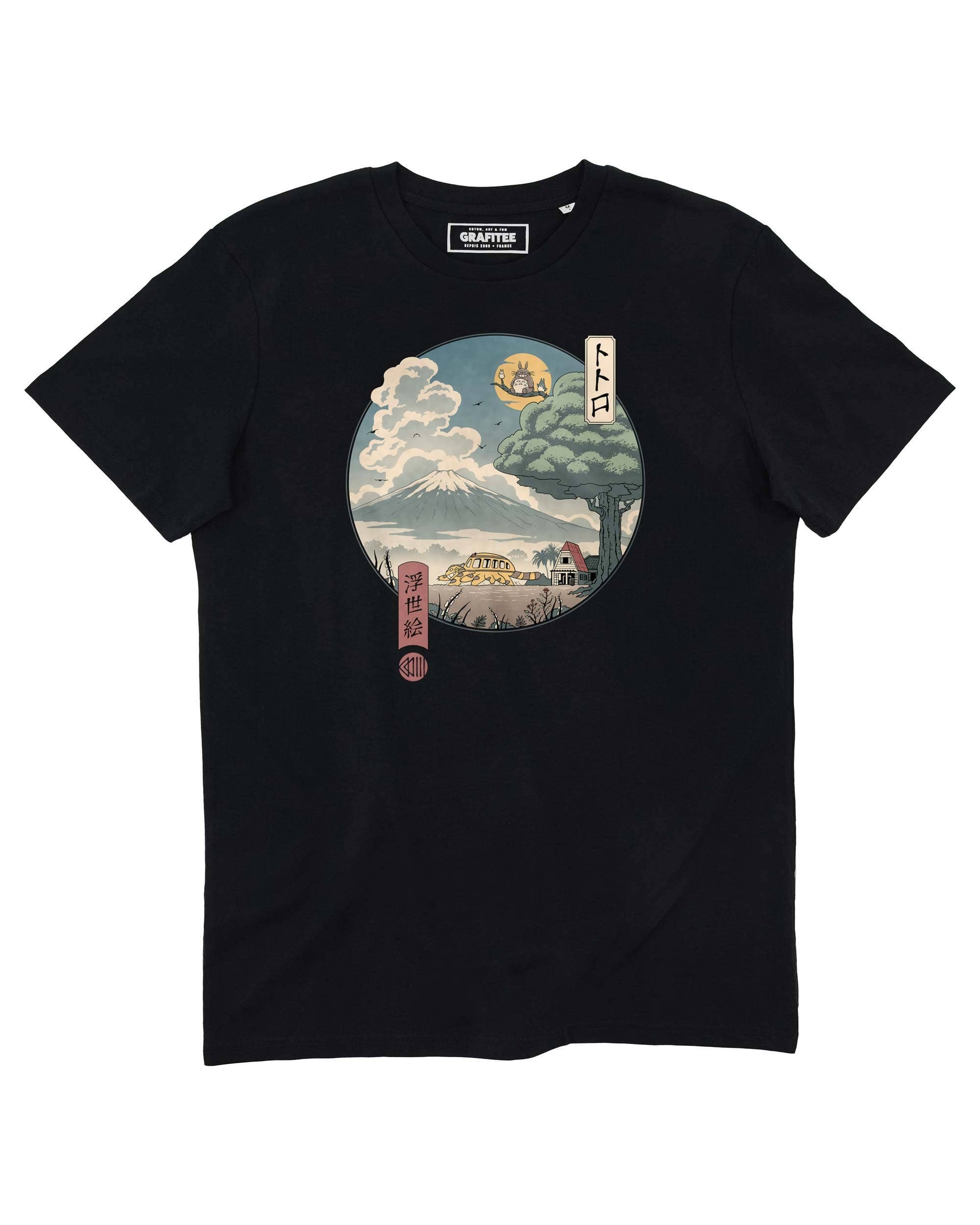 T-shirt unisex Totoro Ukiyo-e con grafica Totoro e Gatto-Bus