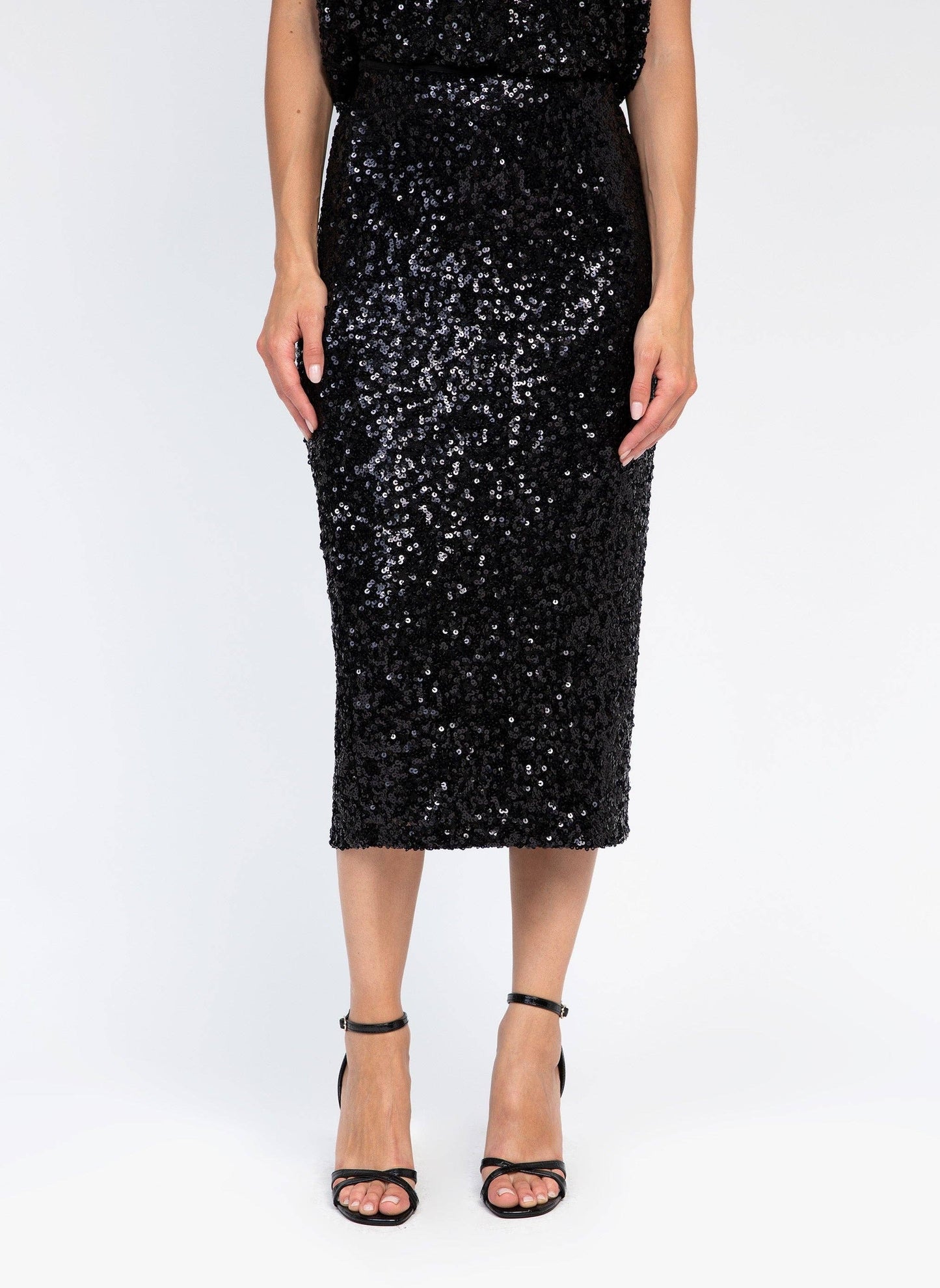 Gonna midi a matita con paillettes nera