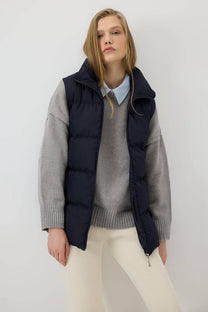 Gilet trapuntato con zip blu navy
