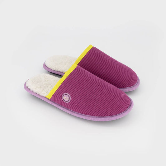 Pantofole in velluto a coste viola con interno in sherpa