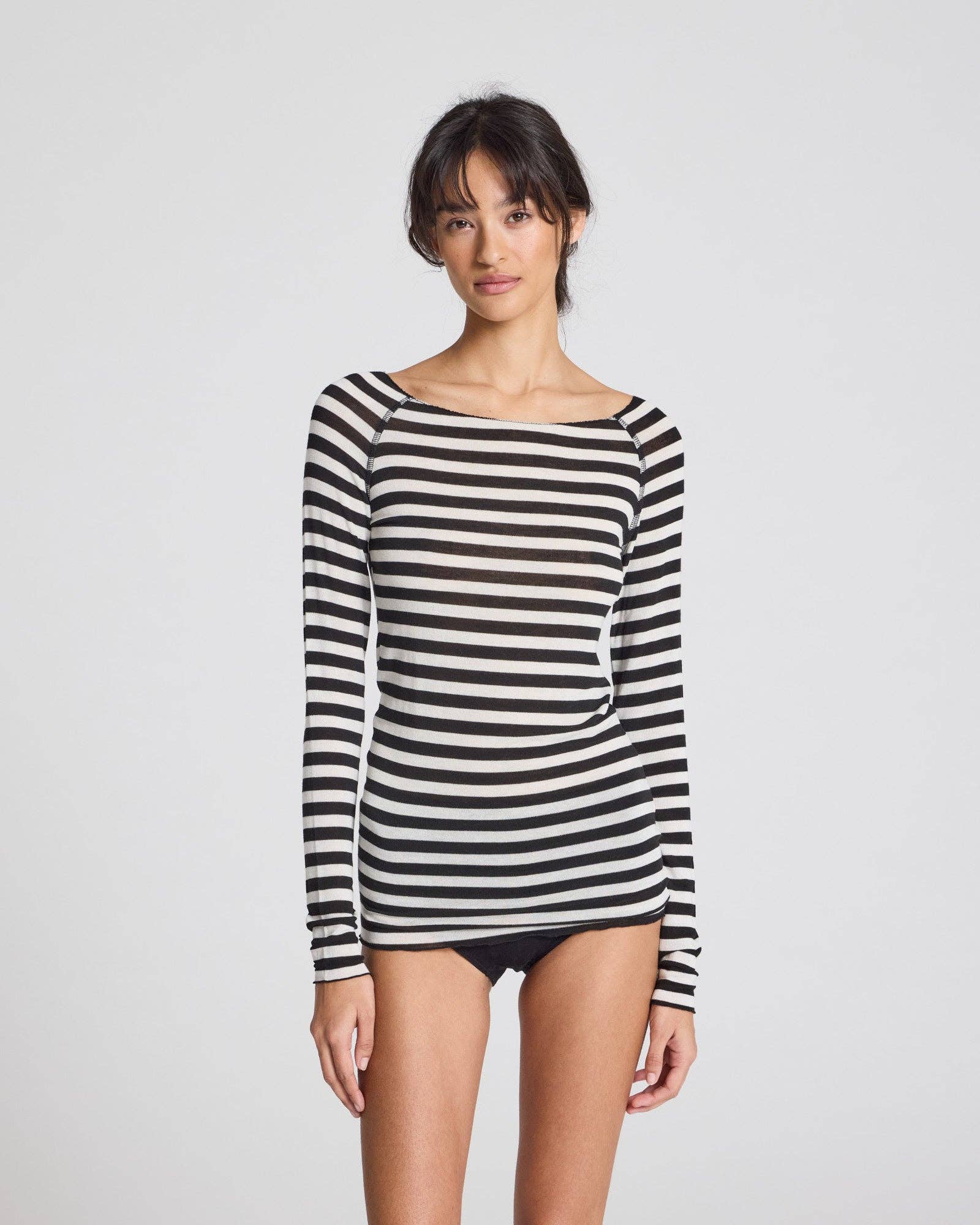 Top in lana a righe Amalie nero e bianco