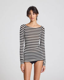 Top in lana a righe Amalie nero e bianco