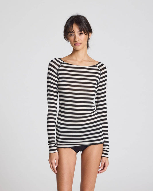 Top in lana a righe Amalie nero e bianco