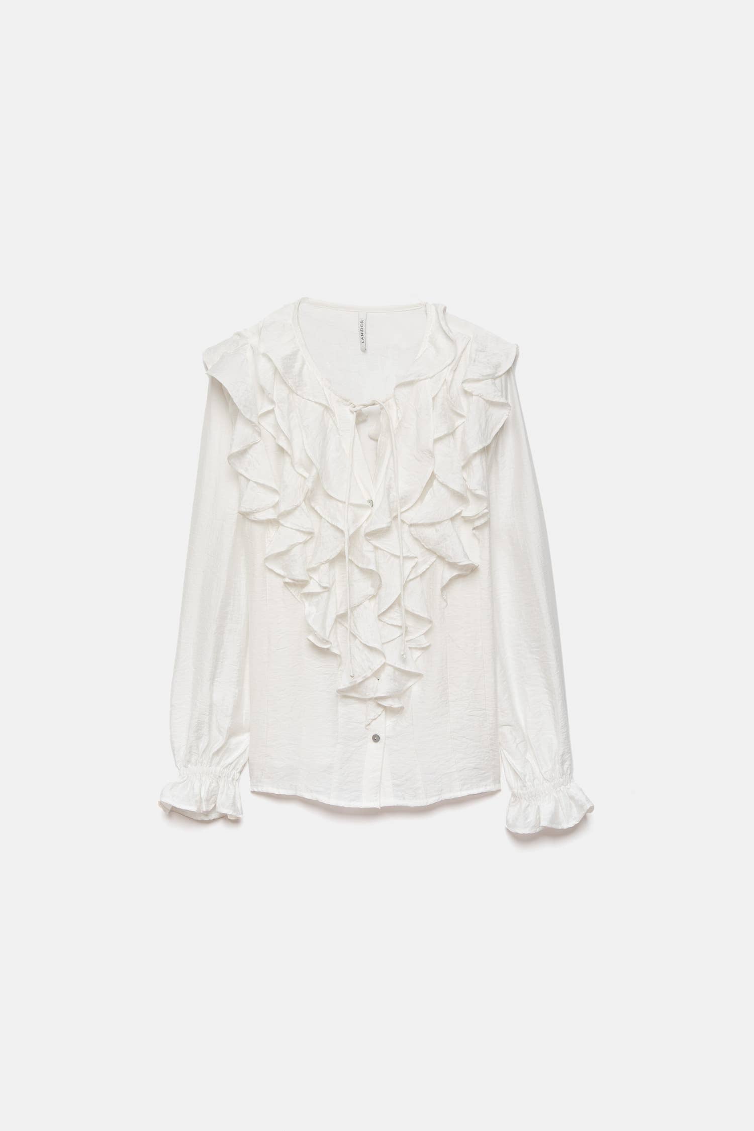 Blusa bianca con volant e laccio al collo