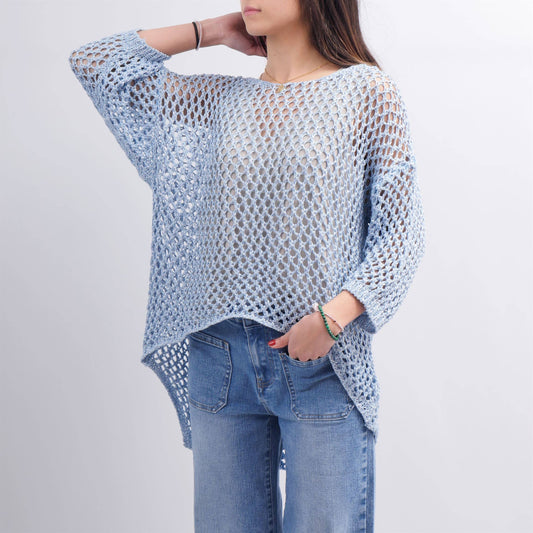 Maglione traforato all’uncinetto effetto lucido