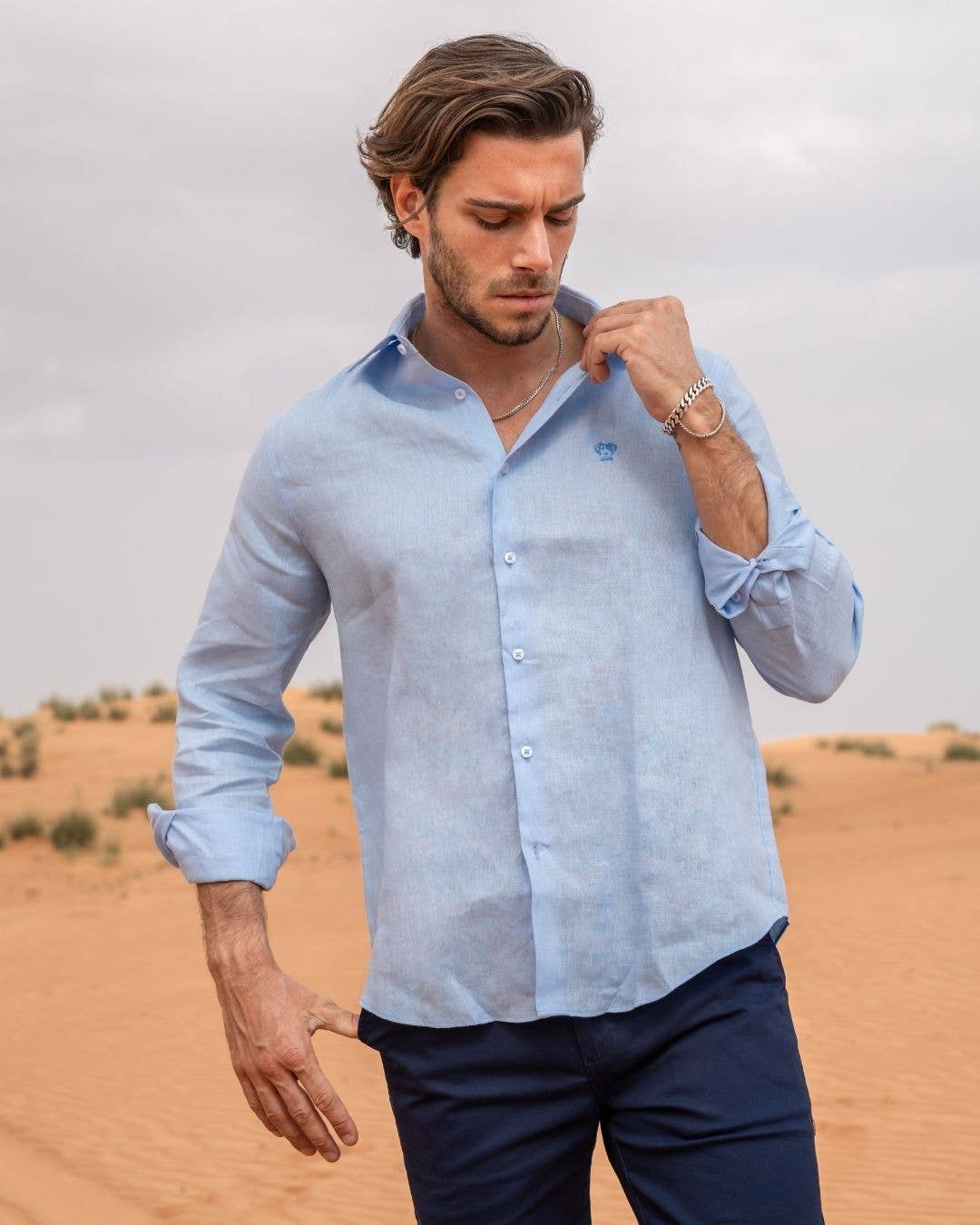 Camicia uomo in lino riciclato Azzurro Cielo