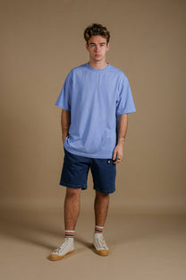 T-shirt oversize pesante in cotone organico blu Mediterraneo