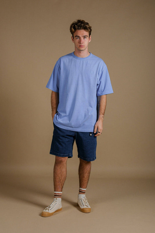 T-shirt oversize pesante in cotone organico blu Mediterraneo