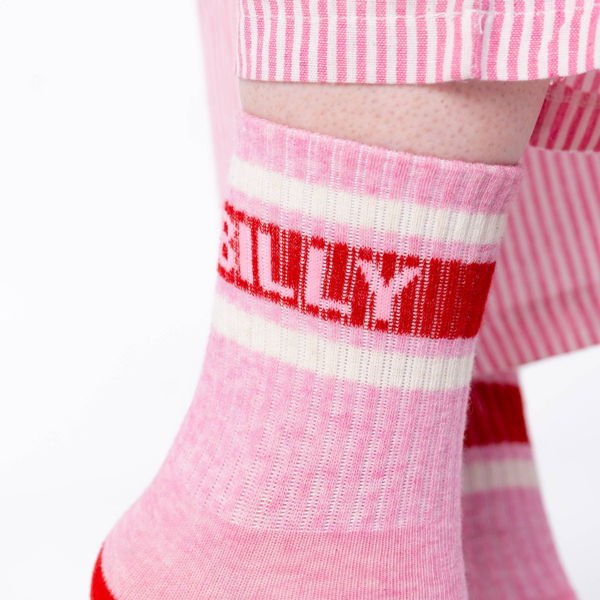 Calzini da tennis rosa a righe con logo