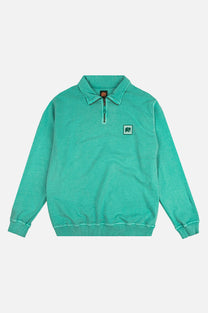 Maglione quarter zip pigmentato in cotone organico turchese medio