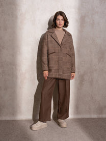 Cappotto midi effetto pelliccia a quadri