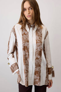 Camicia in viscosa a righe con motivo pizzo e polsini ampi