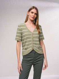 Cardigan a righe in maglia con bottoni dorati