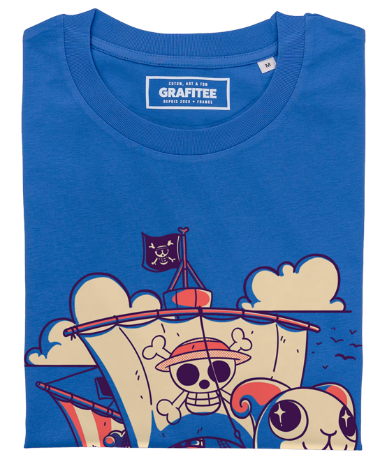T-shirt unisex blu con stampa manga barche
