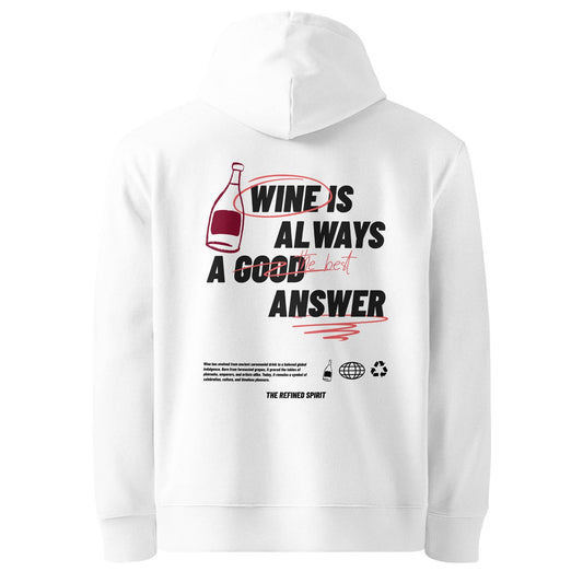 Felpa con cappuccio in cotone biologico “Il vino è sempre la risposta migliore”