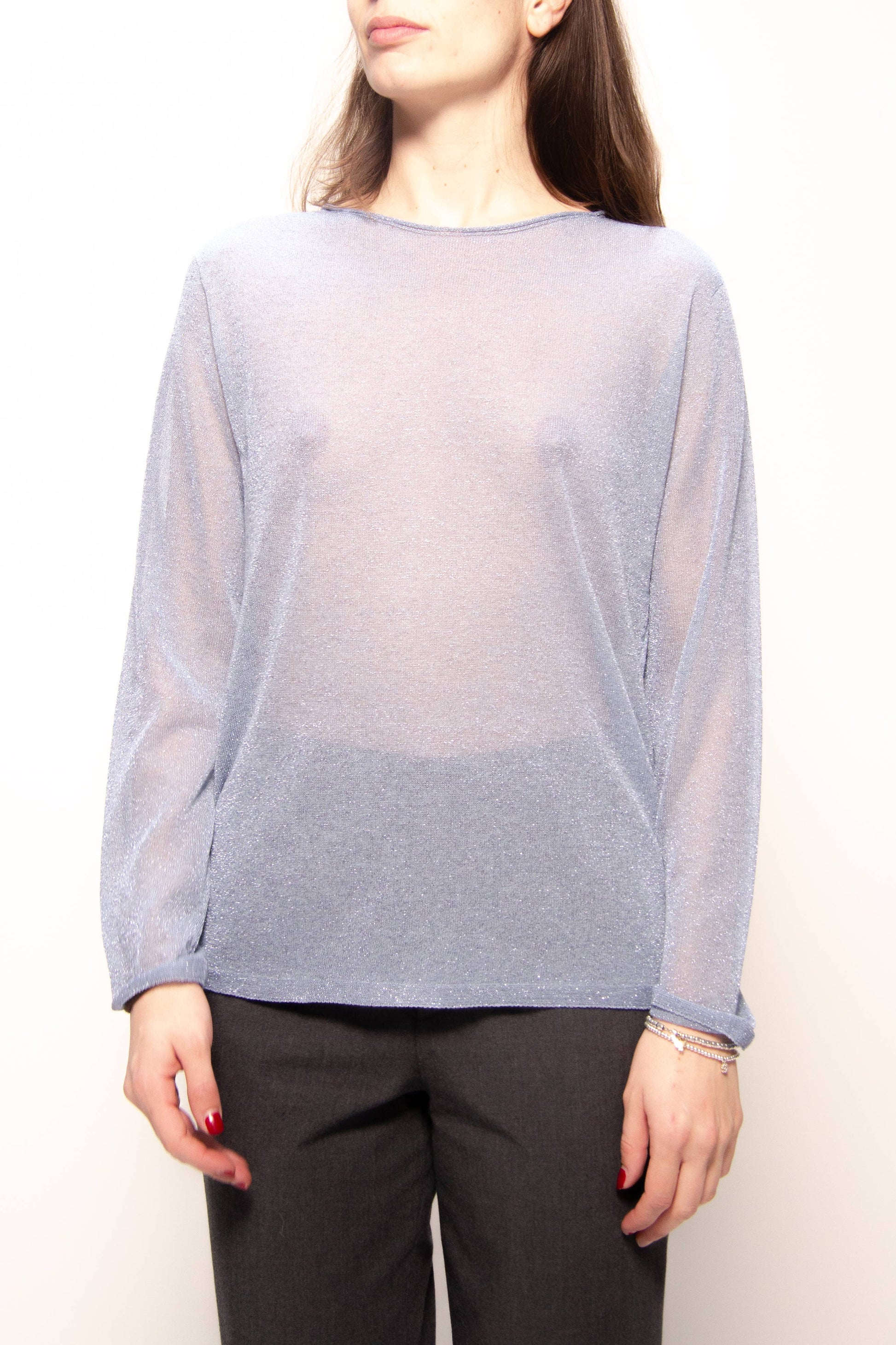 Maglione glitterato con scollo a barca in maglia 3D