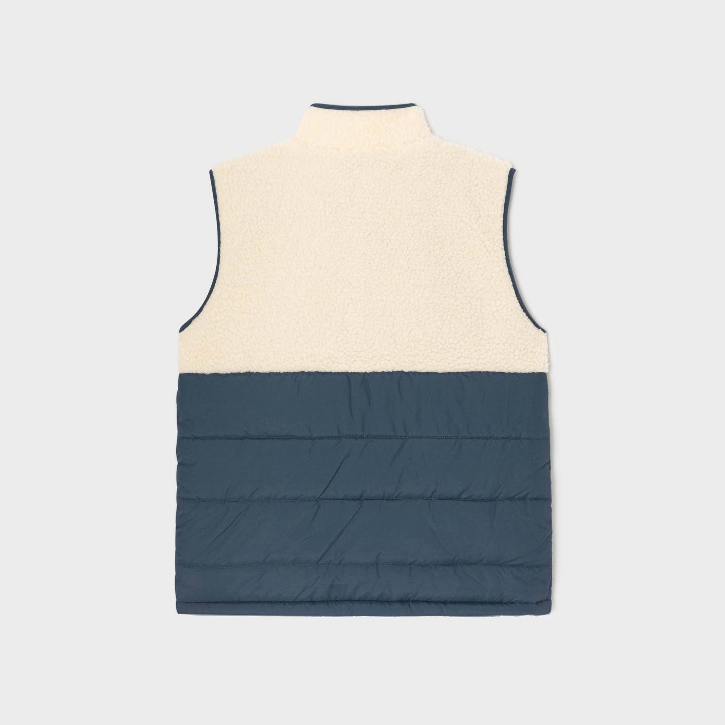 Gilet smanicato sherpa color block avorio e blu navy