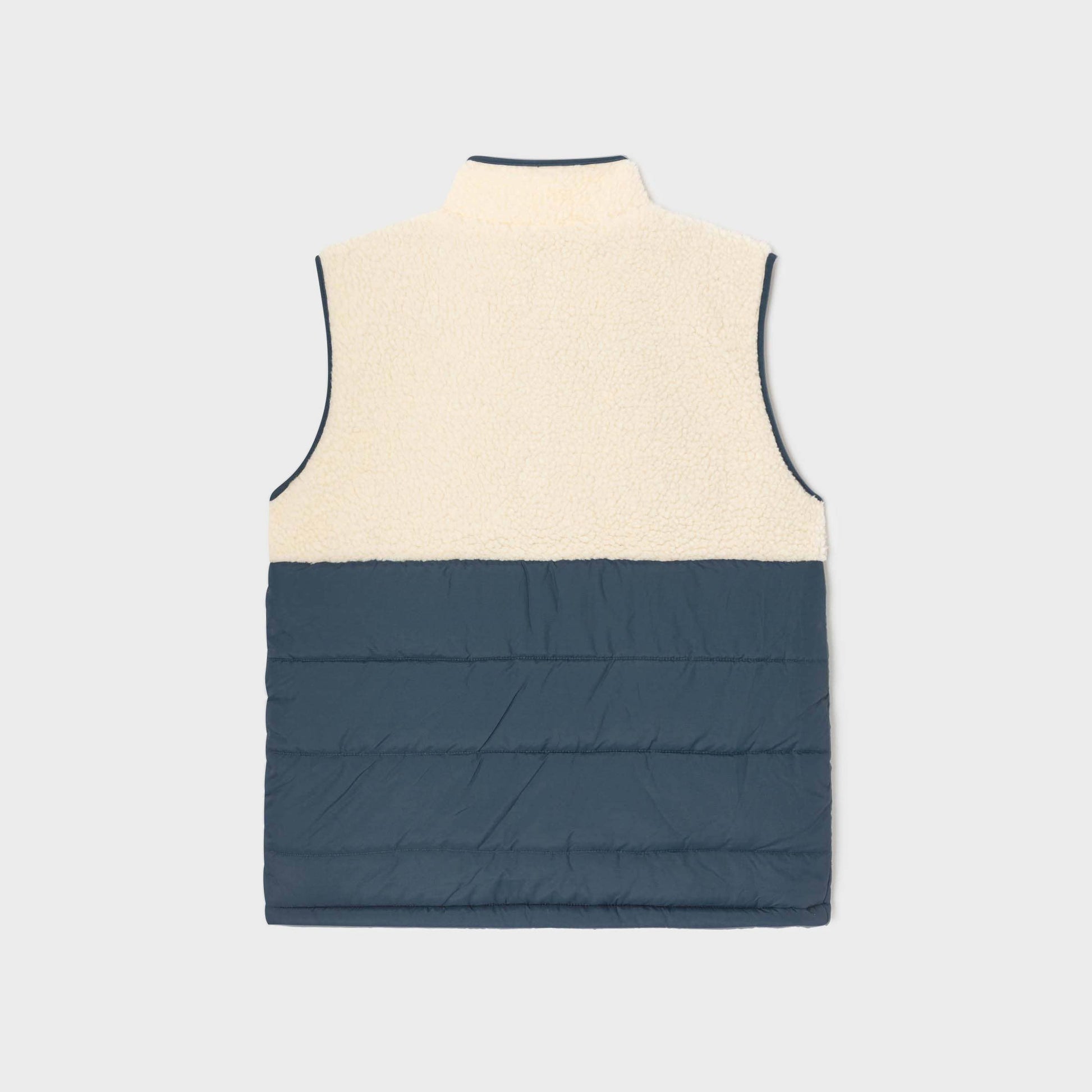 Gilet smanicato sherpa color block avorio e blu navy