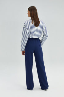 Pantaloni a vita alta a gamba larga in crêpe elasticizzato
