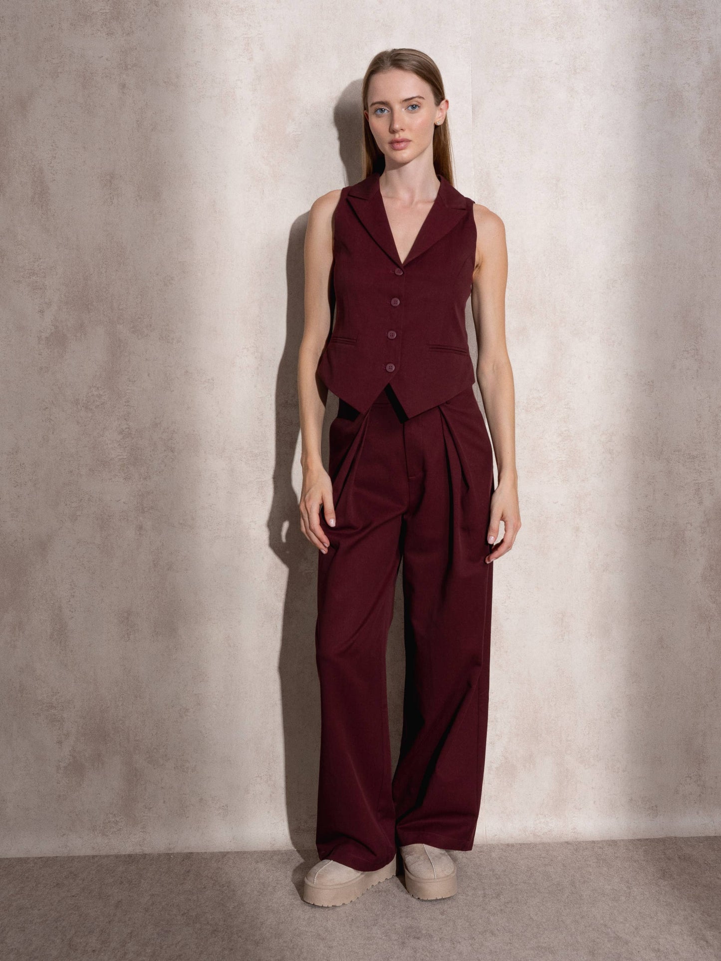 Pantaloni a palazzo con pinces in viscosa e cotone
