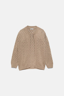 Cardigan in Maglia Strutturata Traforata