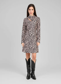 Abito corto Maluka con stampa animalier beige