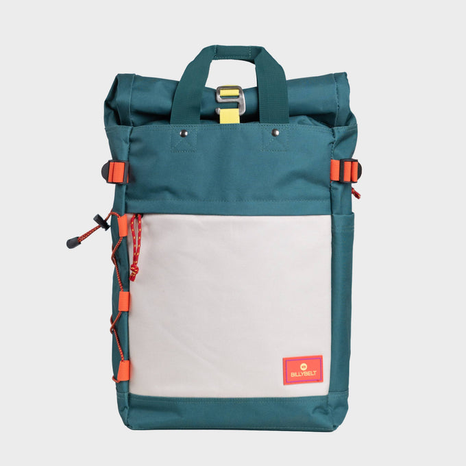 Zaino roll-top in poliestere riciclato verde e avorio
