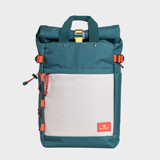 Zaino roll-top in poliestere riciclato verde e avorio