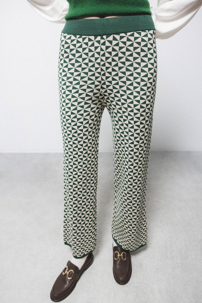 Pantaloni in maglia jacquard con motivo geometrico
