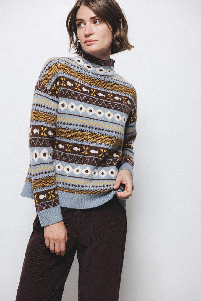 Maglione jacquard a collo alto