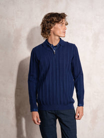 Maglione polo da uomo a coste con zip