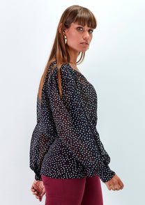 Blusa a pois con scollo a V e maniche morbide