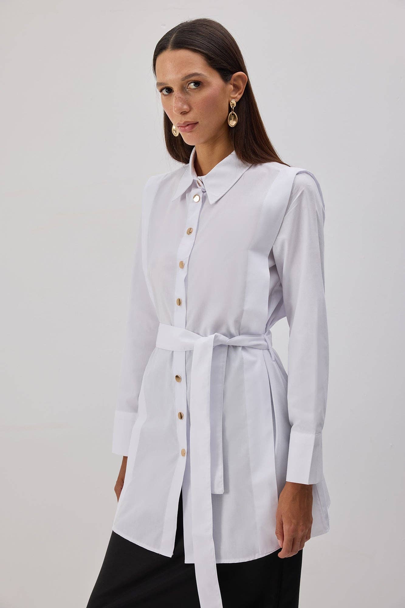 Camicia in popeline con cintura