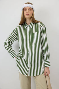 Camicia oversize a righe verdi in viscosa