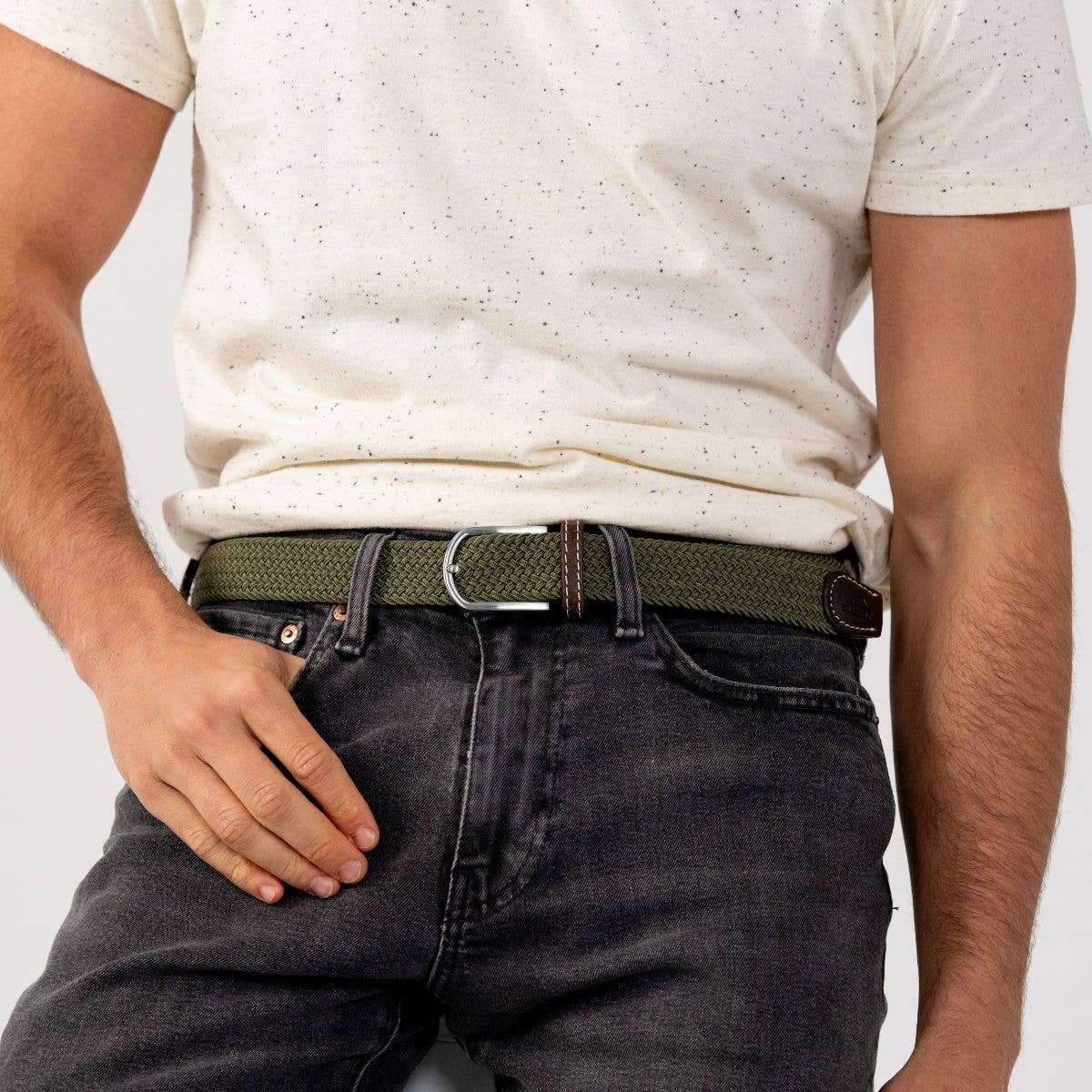 Cintura elastica intrecciata verde militare